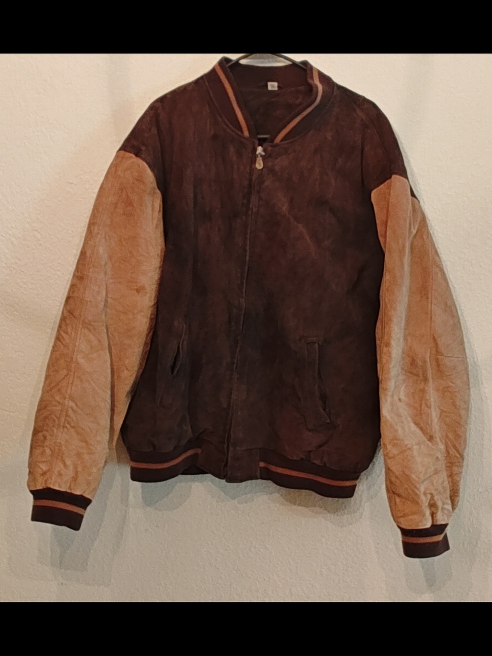 vintage 1980 Outdoor Exchange Men's Brown Leather  Jacket Zip Front Lined XLT